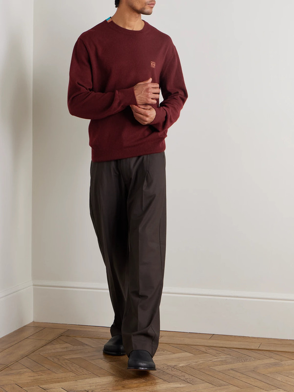  Loewe - Anagram Embroidered Wool-blend Sweater - Men - Burgundy - Xl 