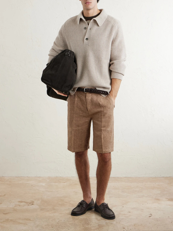  Massimo Alba - Alaccia Straight-leg Pleated Linen Shorts - Men - Brown - It 46 
