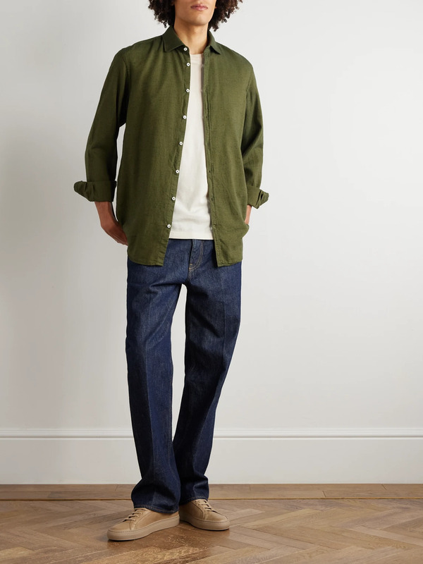  Massimo Alba - Canary Herringbone Cotton-blend Flannel Shirt - Men - Green - M 
