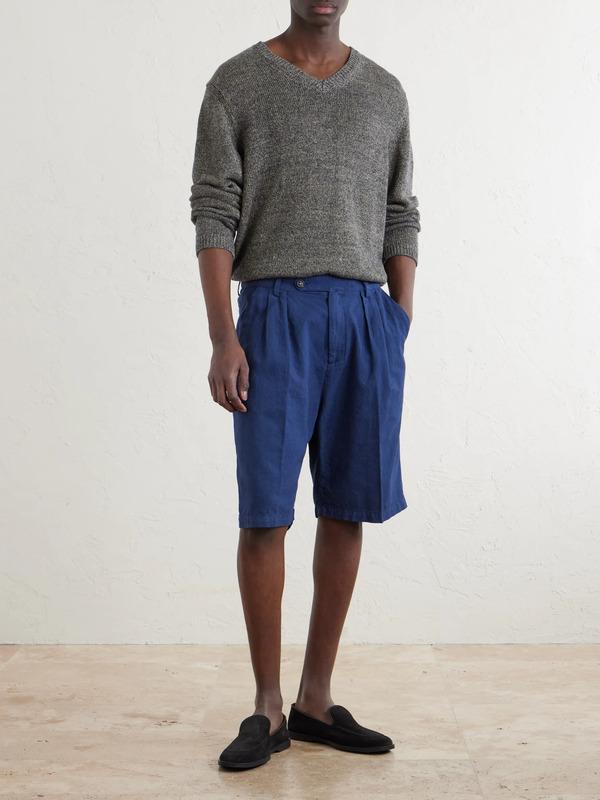  Massimo Alba - Cliff Straight-leg Pleated Cotton Bermuda Shorts - Men - Blue - It 46 