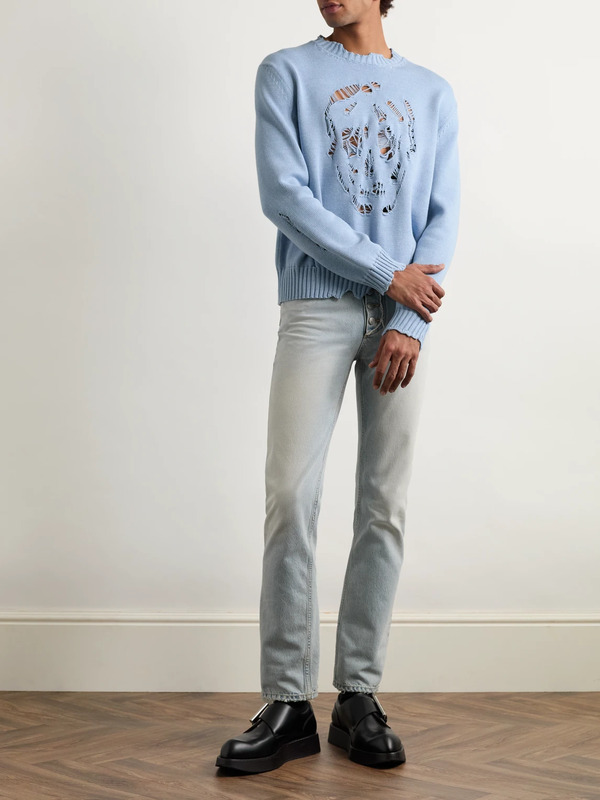  Mcqueen - Distressed Cotton Sweater - Men - Blue - S 