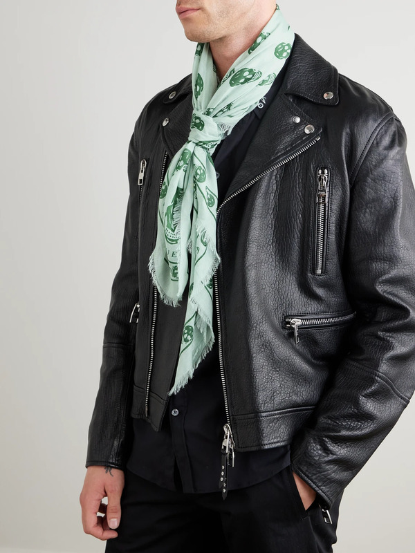 Mcqueen - Fringed Printed Modal And Silk-blend Scarf - Men - Green 