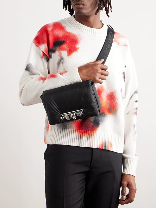  Mcqueen - The Knuckle Embellished Leather-trimmed Shell Messenger Bag - Men - Black 