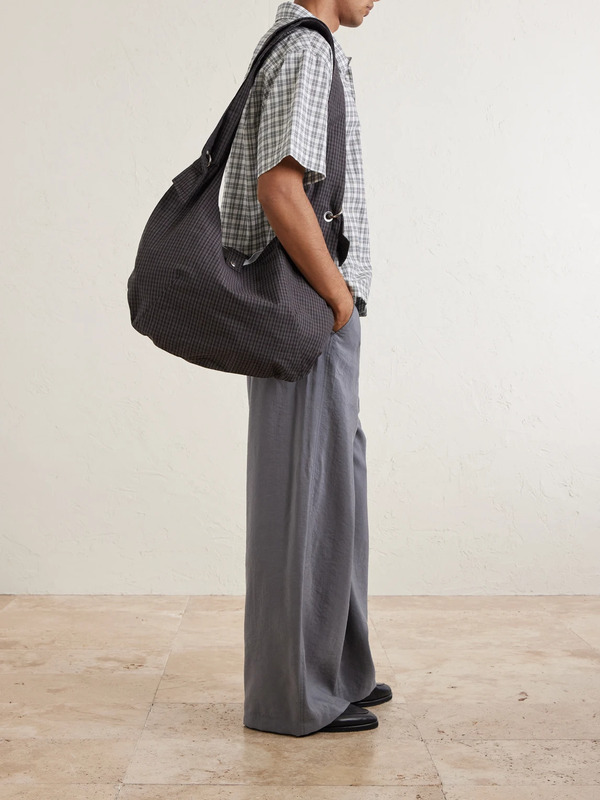  Mfpen - Eyelet Checked Cotton And Linen-blend Canvas Shoulder Bag - Men - Brown 