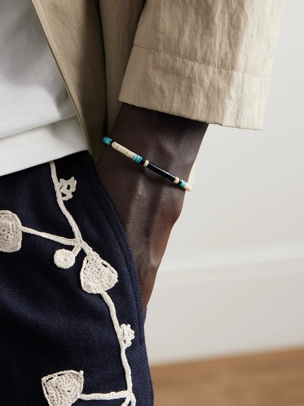  Mikia - Silver Multi-stone Beaded Bracelet - Men - Blue - M 