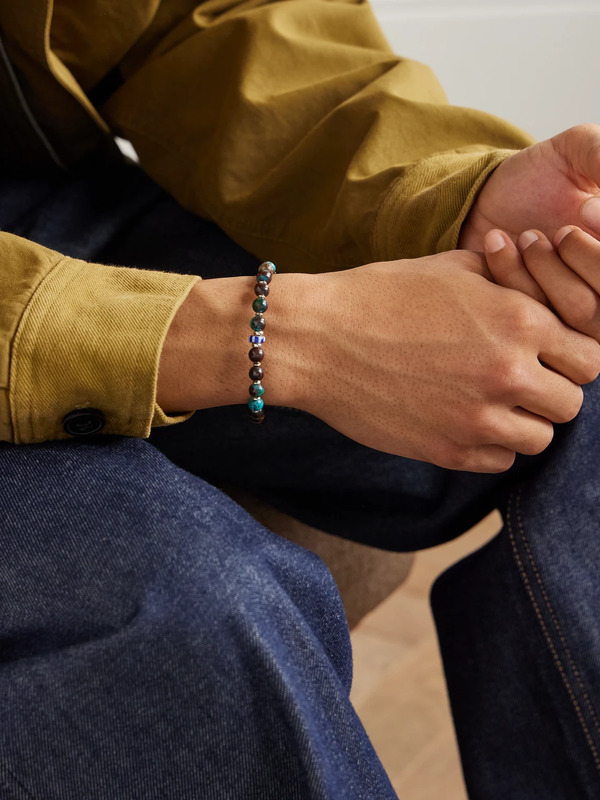  Mikia - Sterling Silver, Chrysocolla And Shell Beaded Bracelet - Men - Silver - M 
