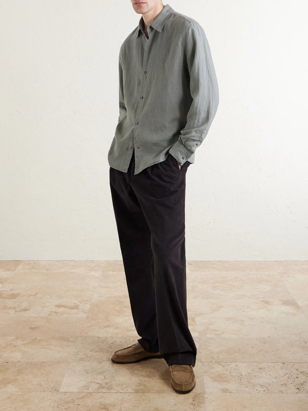  Mr P. - Garment-dyed Linen Shirt - Men - Green - Xs 