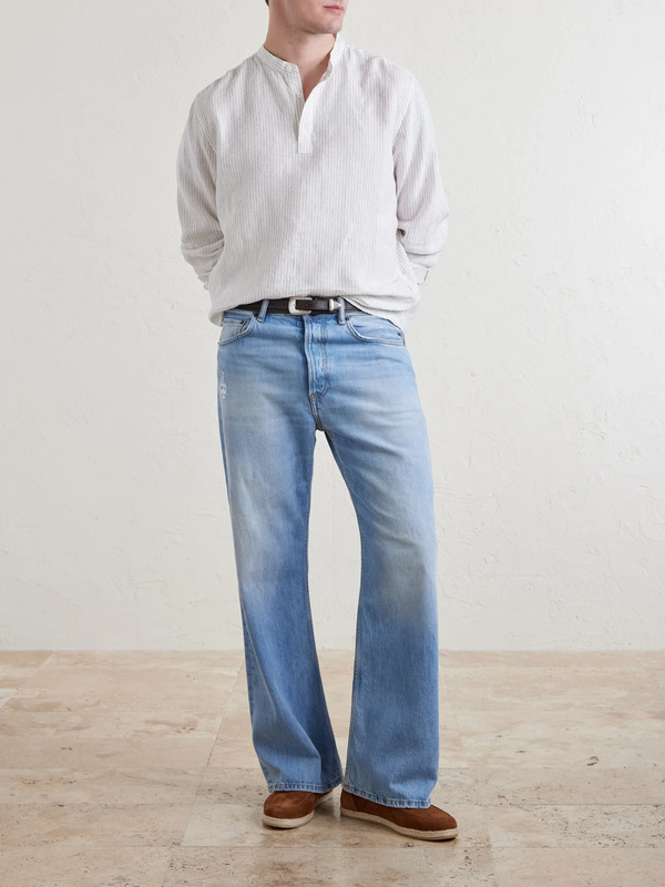  Mr P. - Grandad-collar Pinstriped Linen Shirt - Men - White - Xs 