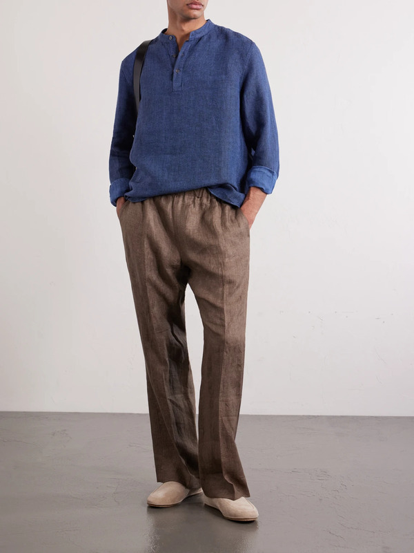  Mr P. - Herringbone Linen Shirt - Men - Blue - Xs 