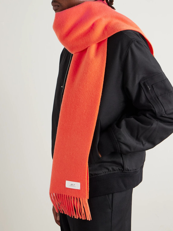  Mr P. - Logo-appliquéd Fringed Cashmere Scarf - Men - Orange 