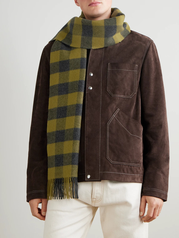  Mr P. - Logo-appliquéd Fringed Checked Wool And Cashmere-blend Scarf - Men - Green 