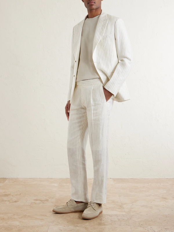  Mr P. - Pinstriped Linen Suit Jacket - Men - Neutrals - 40 