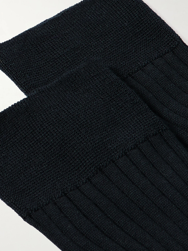  Mr P. - Ribbed Merino Wool-blend Socks - Men - Blue 