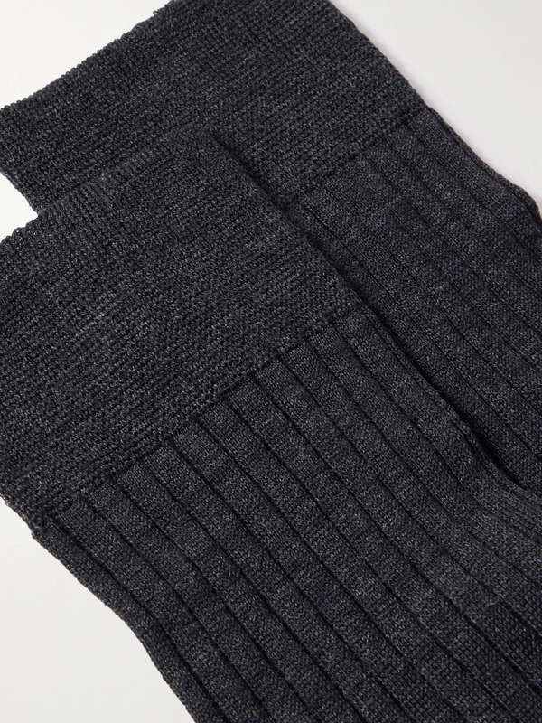  Mr P. - Ribbed Merino Wool-blend Socks - Men - Blue 
