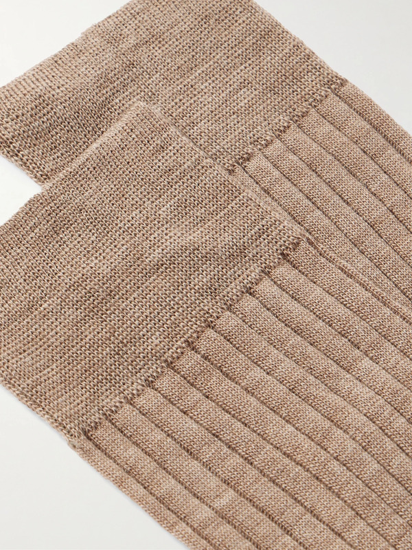  Mr P. - Ribbed Merino Wool-blend Socks - Men - Brown 