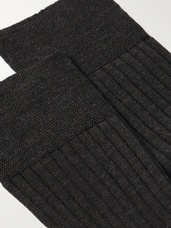  Mr P. - Ribbed Merino Wool-blend Socks - Men - Gray 