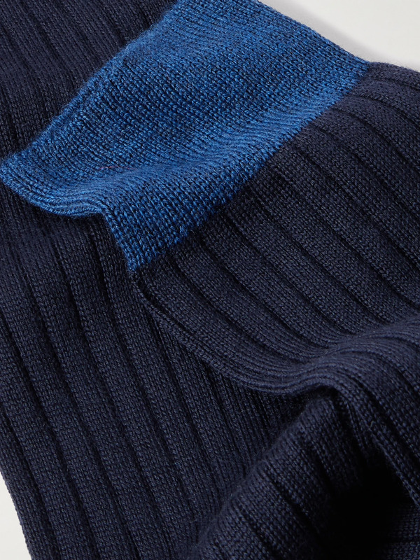 Mr P. - Ribbed Wool-blend Socks - Men - Blue 