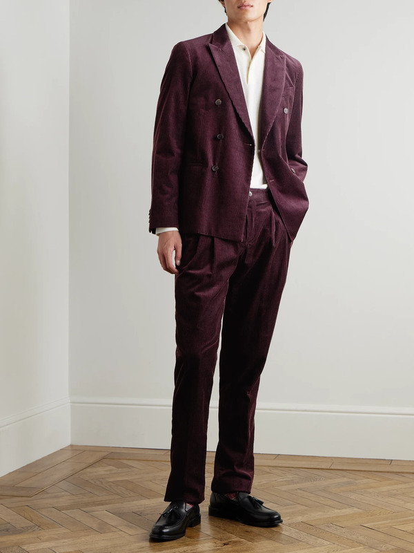  Mr P. - Slim-fit Double-breasted Cotton And Cashmere-blend Corduroy Tuxedo Jacket - Men - Purple - 38 