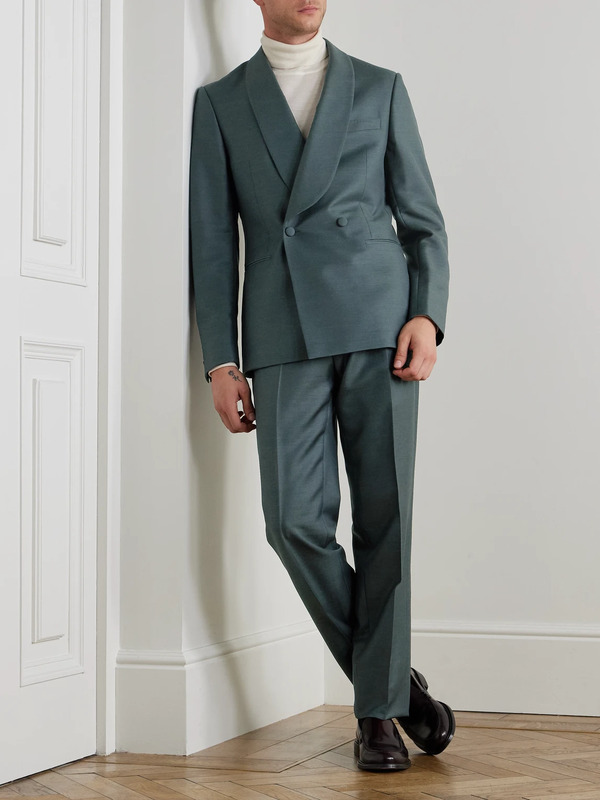  Mr P. - Slim-fit Double-breasted Shawl-lapel Wool, Mohair And Silk-blend Twill Tuxedo Jacket - Men - Green - 38 