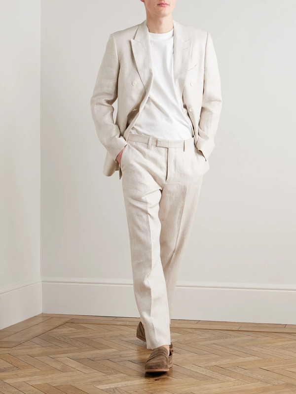  Mr P. - Straight-leg Houndstooth Linen Trousers - Men - Neutrals - 28 