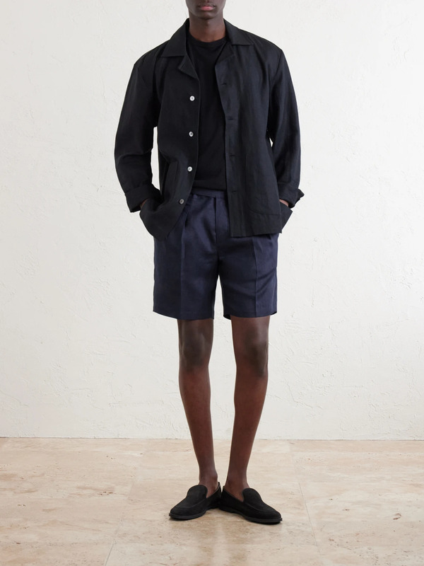  Mr P. - Straight-leg Pleated Linen Bermuda Shorts - Men - Blue - 30 