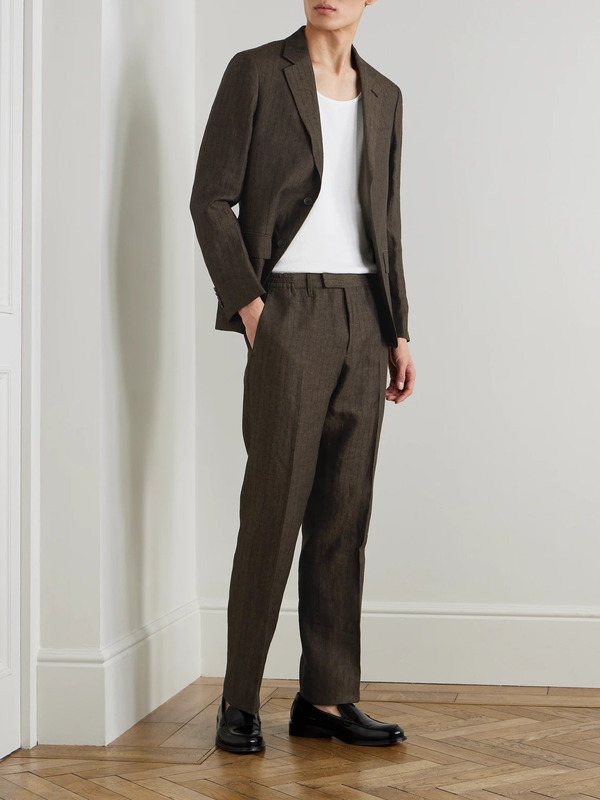  Mr P. - Striped Linen Suit Jacket - Men - Brown - 36 