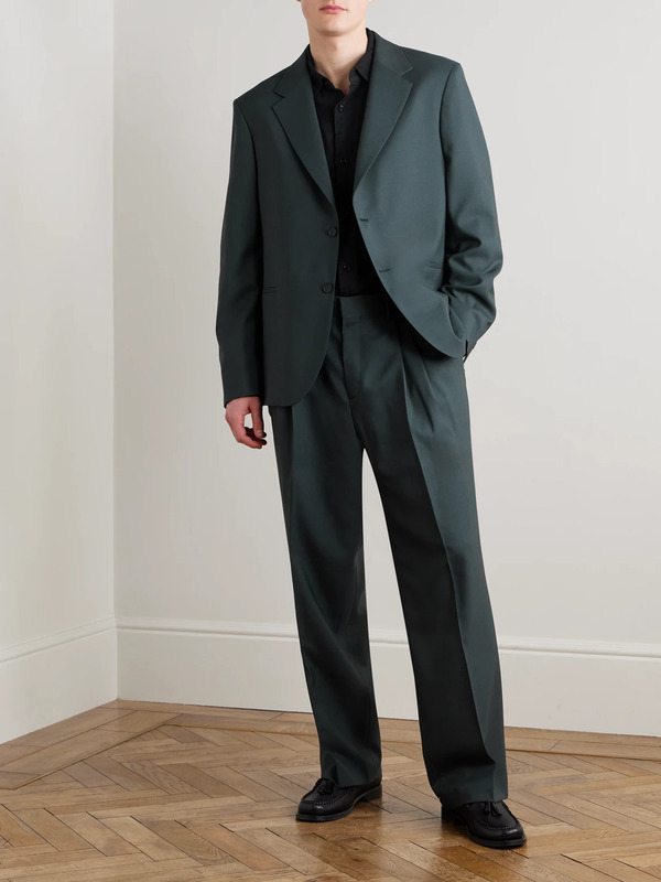  Mr P. - Wide-leg Pleated Wool Suit Trousers - Men - Green - 28 