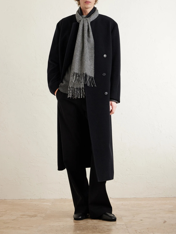 Nili Lotan - Fringed Houndstooth Cashmere Scarf - Men - Gray 