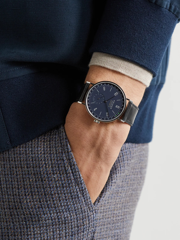  Nomos Glashütte - Tangente Neomatik 41 Automatic 41mm Stainless Steel And Cordovan Leather Watch, Ref. No. 182 - Men - Blue 
