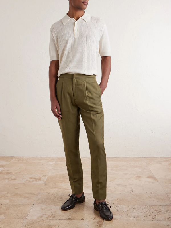  Officine Générale - Drew Tapered Pleated Lyocell, Linen And Cotton-blend Trousers - Men - Green - It 46 