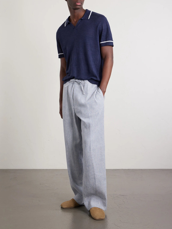  Officine Générale - Nilson Straight-leg Striped Linen And Cotton-blend Trousers - Men - Blue - It 54 