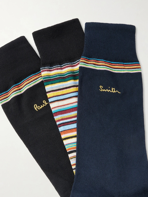  Paul Smith - Pack Of Three Striped Cotton-blend Socks - Men - Multi 