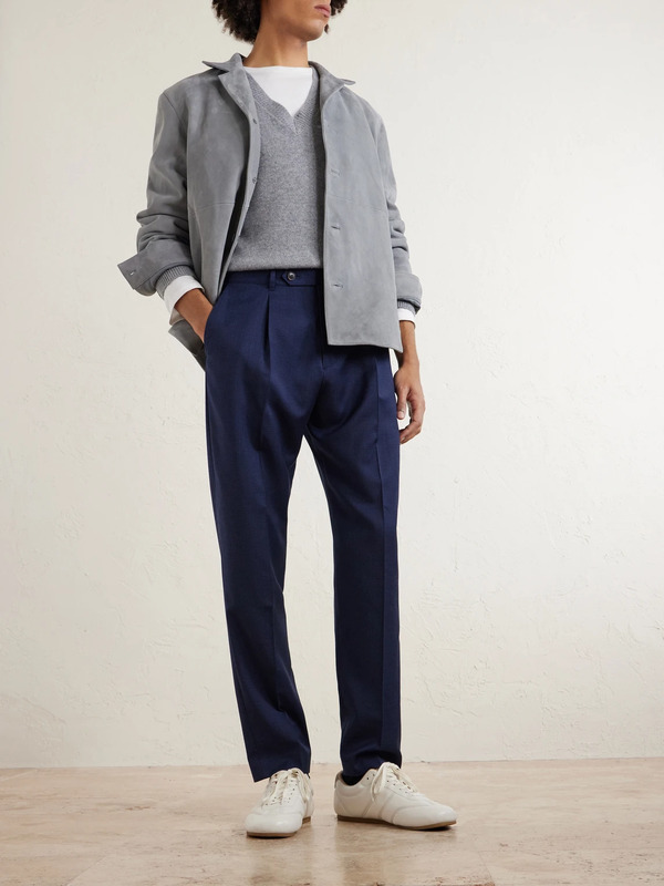  Paul Smith - Tapered Pleated Checked Wool Trousers - Men - Blue - Uk/us 30 