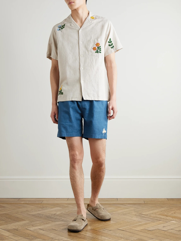 Portuguese Flannel - Convertible-collar Embroidered Linen And Cotton-blend Shirt - Men - Neutrals - Xs 