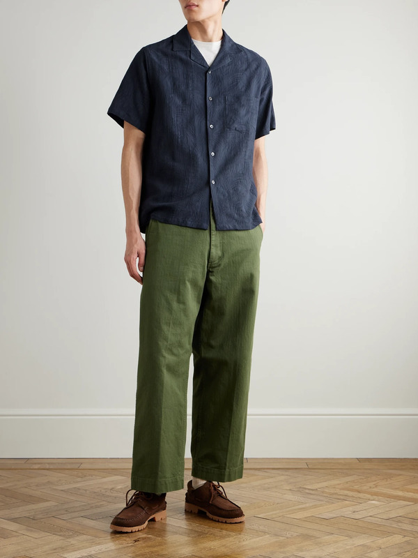  Portuguese Flannel - Palm Convertible-collar Organic Cotton And Tencel™lyocell-blend Shirt - Men - Blue - Xs 