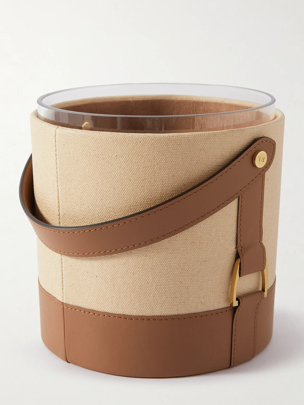  Ralph Lauren Home - Garrett Leather-trimmed Canvas And Glass Ice Bucket With Gold-tone Prongs - Men - Brown 