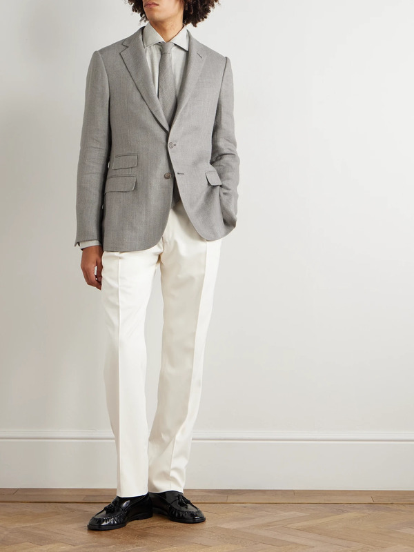  Ralph Lauren Purple Label - Kent Herringbone Linen, Silk And Cotton-blend Suit Jacket - Men - Gray - Uk/us 36 