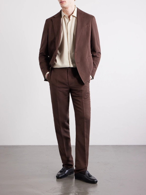  Ralph Lauren Purple Label - Straight-leg Silk And Linen-blend Suit Trousers - Men - Brown - Uk/us 30 