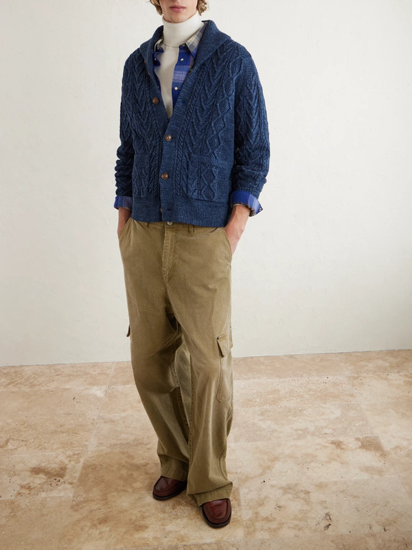  Rrl - Cable-knit Cotton Cardigan - Men - Blue - S 