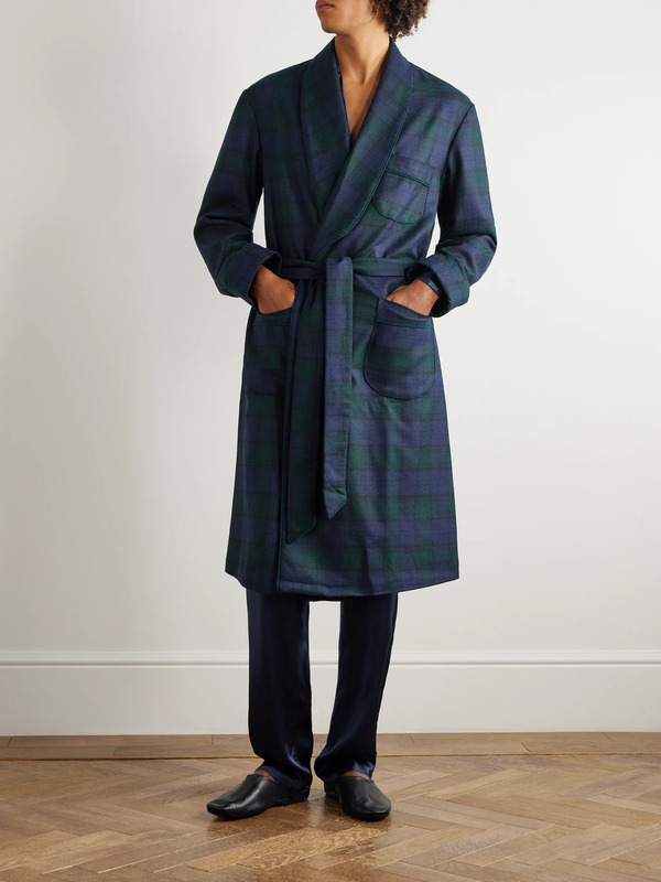  Rubinacci - Belted Striped Wool And Cashmere-blend Robe - Men - Green - L 