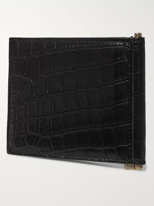  Saint Laurent - Logo-appliquéd Croc-effect Leather Billfold Wallet With Money Clip - Men - Black 