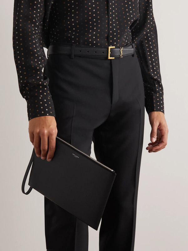  Saint Laurent - Pebble-grain Leather Pouch - Men - Black 