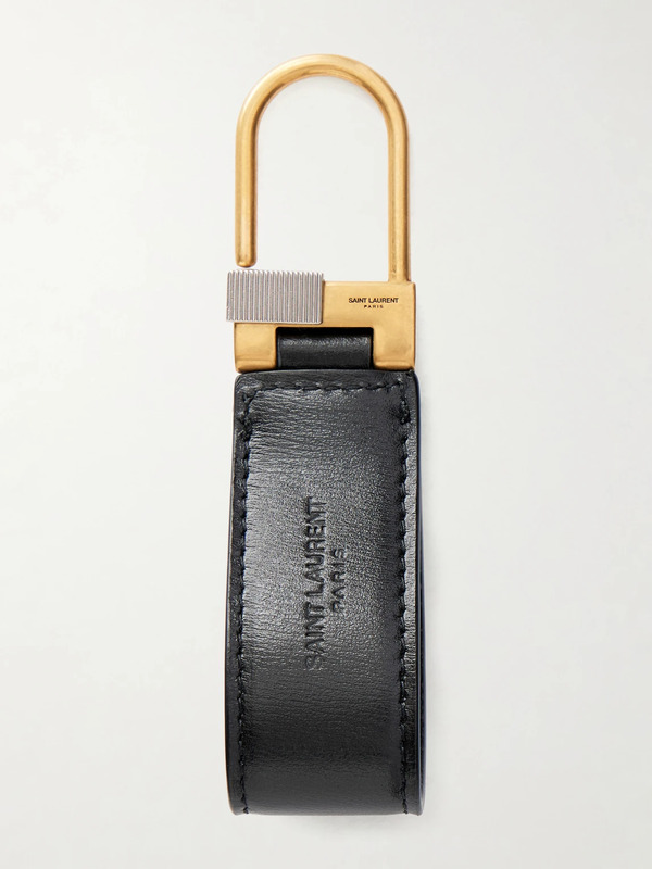  Saint Laurent - Tiny Cassandre Logo-embellished Leather And Gold-tone Key Fob - Men - Black 