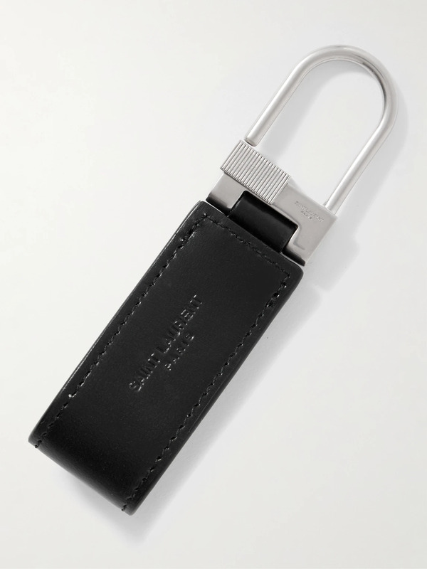  Saint Laurent - Tiny Cassandre Logo-embellished Leather And Silver-tone Key Fob - Men - Black 