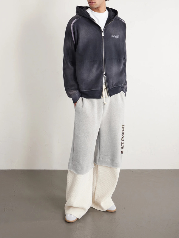  Satoshi Nakamoto - Wide-leg Logo-embellished Cotton-jersey And Waffle-knit Sweatpants - Men - Gray - S 