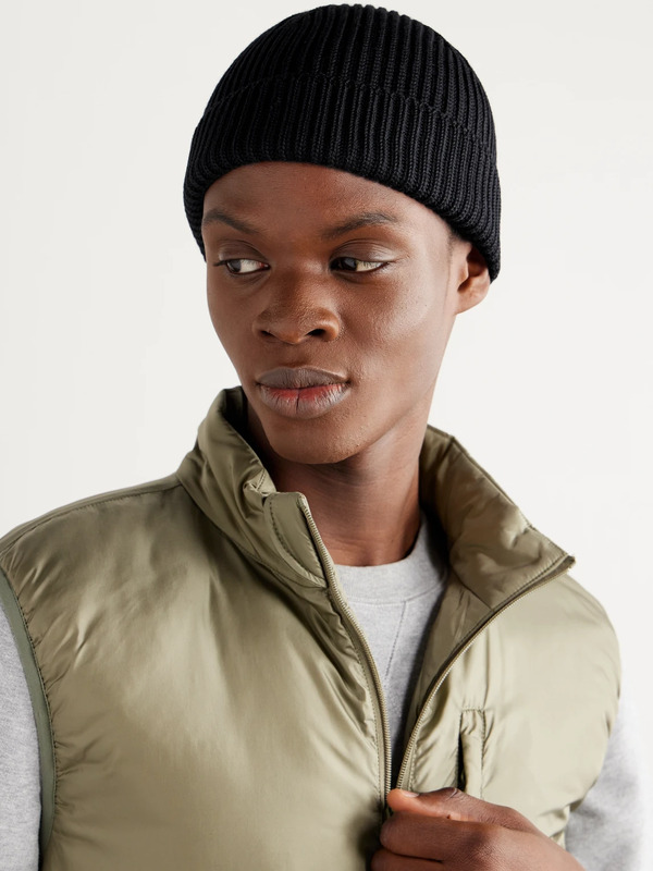  S.n.s. Herning - Fender Ribbed Virgin Wool Beanie - Men - Blue 