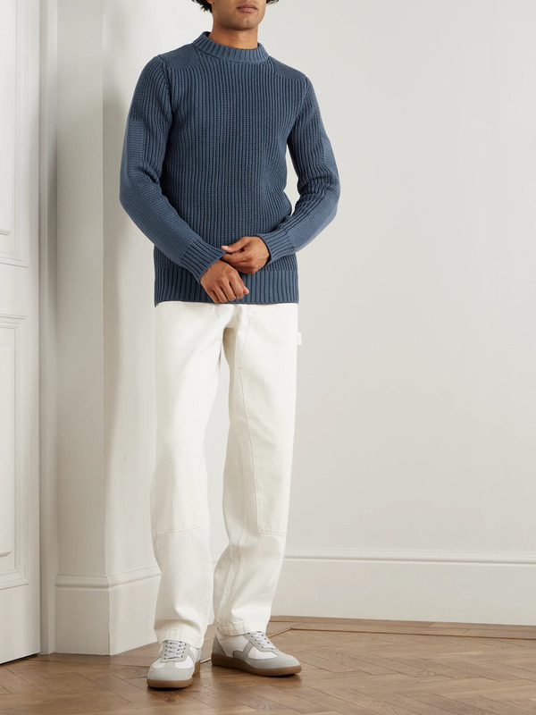  S.n.s. Herning - Robust Slim-fit Ribbed Merino Wool Sweater - Men - Blue - S 