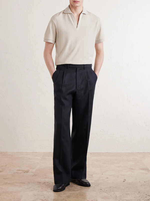  Stòffa - Wide-leg Pleated Linen Trousers - Men - Black - It 48 