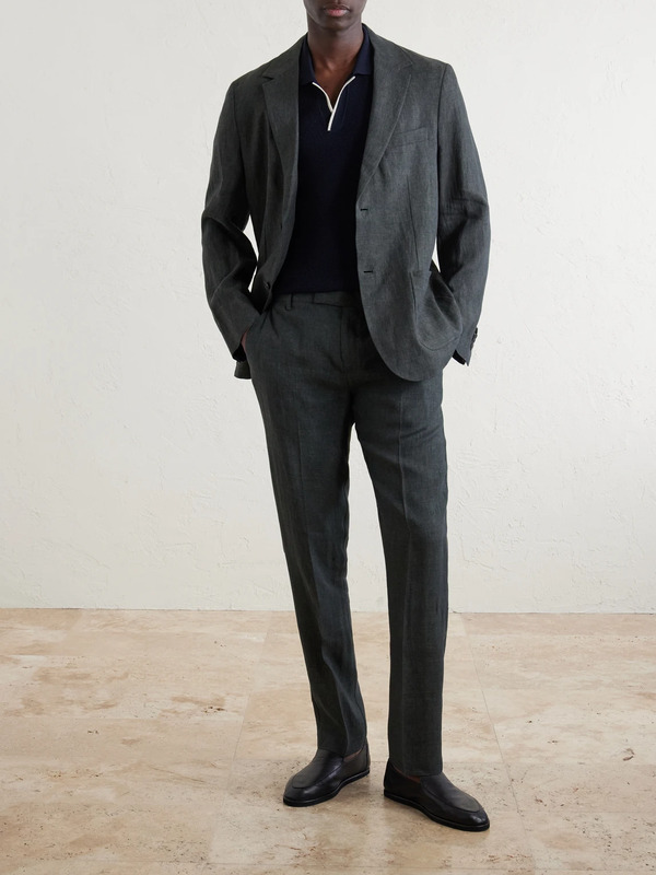 Sunspel - Straight-leg Pleated Linen Suit Trousers - Men - Green - Uk/us 30 