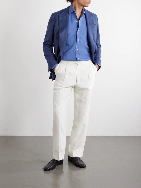  Thom Sweeney - Linen Shirt - Men - Blue - Uk/us 15 